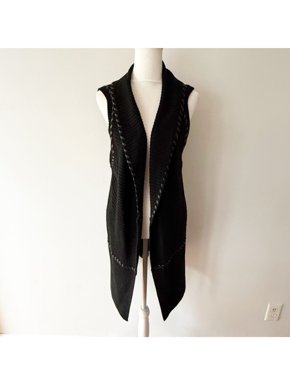WHBM Women Shawl Collar Long Sweater Vest Medium Whimsigoth Indie Grunge Layers